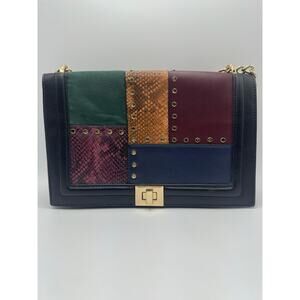 I.N.C. Ajae Flap Crossbody 80s Patchwork Studded Multi-Color Gold Chain EUC
